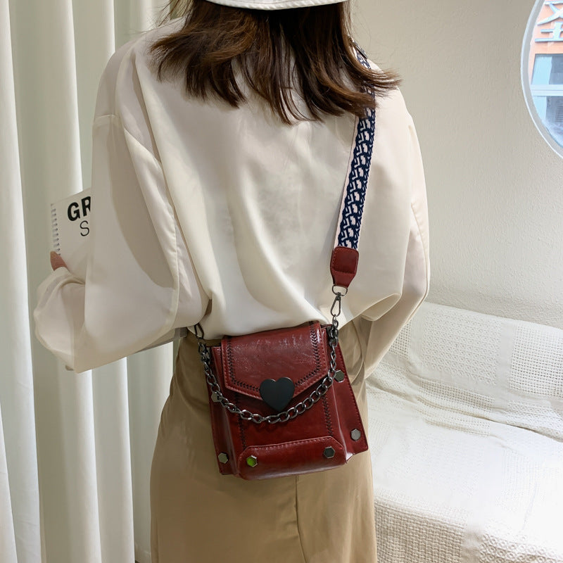 Women's Small Bag Trendy Versatile Textured Crossbody Bag with Wide Shoulder Strap and Fashionable Single Shoulder Small Square Bag