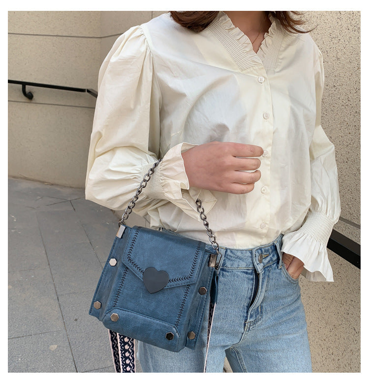 Women's Small Bag Trendy Versatile Textured Crossbody Bag with Wide Shoulder Strap and Fashionable Single Shoulder Small Square Bag